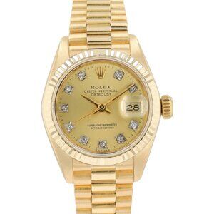 Rolex Ladies Datejust 69178 18KY Gold Champagne Diamond Dial President Watch